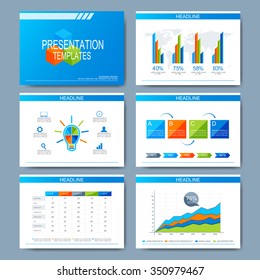  Set of vector template for presentation slides. Modern design with graph and charts.