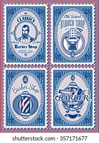 set vector template of stamps with elements barbershop