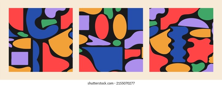 A set of vector templates with abstract design graphics made using simple shapes. Useful for creating invitations, banners, posters, flyers, prints, labels, etc.