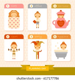 set of vector templates with cartoon planning day illustrations