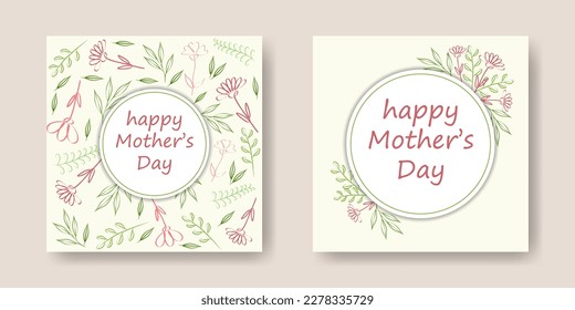 Set vector templates  Collection backgrounds and minimalistic line drawing flowers   leaves  Great for postcard  invitation  flyer  social media
