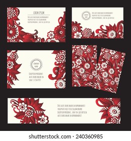 Set of vector templates for Corporate identity   with hand drawn ornamental flowers