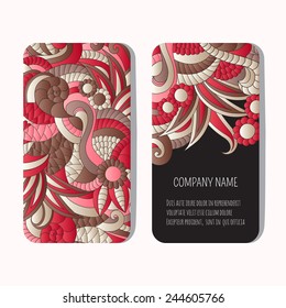 Set of vector templates for Corporate identity  or wedding invitation with hand drawn ornamental flowers