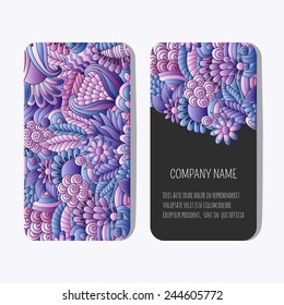 Set of vector templates for Corporate identity  or wedding invitation with hand drawn ornamental flowers