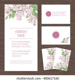 Set of vector templates for Corporate identity with hand drawn floral ornament,  stylish  card or invitation
