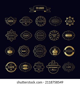 A set of vector templates for creating a logo. 20 vintage line icons.