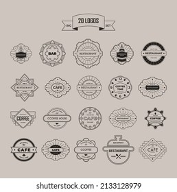 A set of vector templates for creating a logo. 20 vintage line icons.