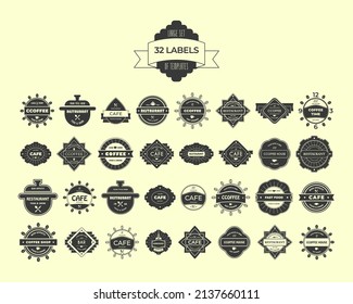 A set of vector templates for creating a logo. 32 silhouette badges in retro style.