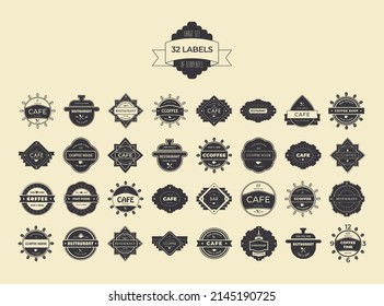 A set of vector templates for creating a logo. 32 silhouette badges in retro style.