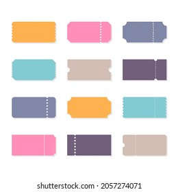 Set of vector templates entry tickets. Blank tickets. Sale, discount, coupons with ruffle edges. Concert, cinema, theatre cards. Vector illustration