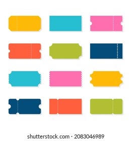 Set of vector templates entry tickets. Blank tickets. Sale, discount, coupons with ruffle edges. Concert, cinema, theater cards. Vector illustration