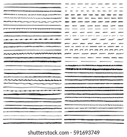 Set Of Vector Templates Hand Drawing Brushes. Wavy, Curly, Dotted, Straight And Zigzag Hand Drawing Marker Lines.