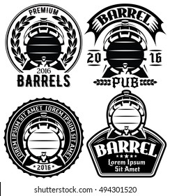 set of vector templates for labels or menu with barrels and barley