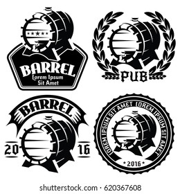 set of vector templates for labels or menu with barrels and barley