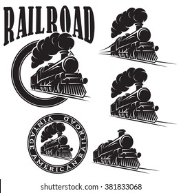 set of vector templates with a locomotive, vintage train