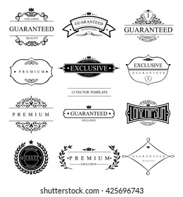 Set of  vector templates for logos and icons on the theme of quality in vintage style. Collection certificates elements.