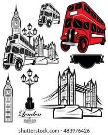 set of vector templates London attractions and transport for design