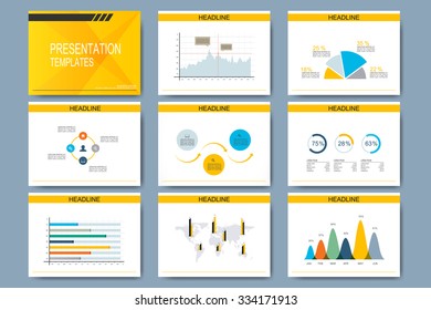 Set of vector templates for multipurpose presentation slides. Modern business design with graph and charts.