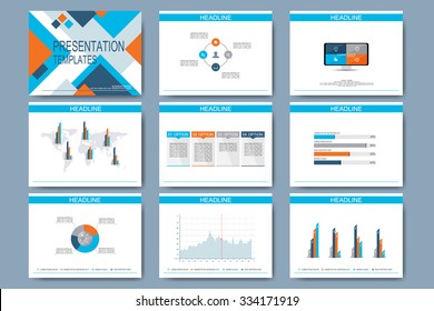 Set of vector templates for multipurpose presentation slides. Modern business design with graph and charts.