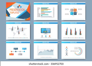 Set of vector templates for multipurpose presentation slides. Modern business design with graph and charts.