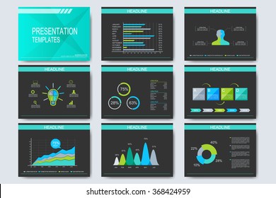 Set of vector templates for multipurpose presentation slides. Modern business design with graph and charts.