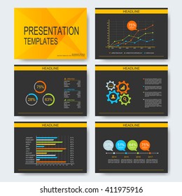 Set of vector templates for multipurpose presentation slides. Modern business design with graph and charts. Leaflet marketing advertising.