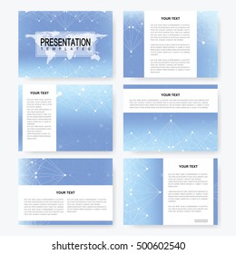 Set of vector templates for multipurpose presentation slides. Brochure, Leaflet, flyer, cover, magazine or annual report. Modern business, science, medicine design. Abstract background with molecule