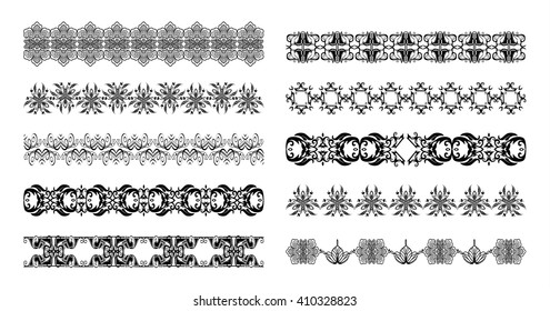 Set of vector templates of pattern and ornament, heart, tattoo, decorative borders and dividers isolated for design. EPS 8. Ideal for use on the body, greeting cards, wedding Invitations, birthday