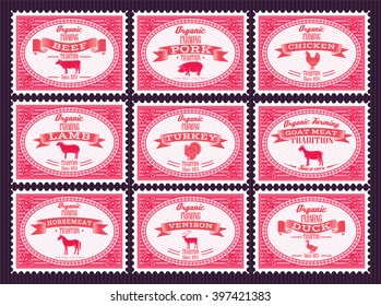 set of vector templates Postage stamps with farm animals