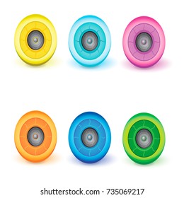 set of vector templates for posters or badges with monochrome acoustic speakers