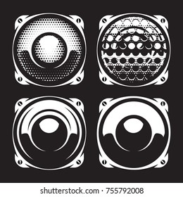 set of vector templates for posters or badges with monochrome acoustic speakers