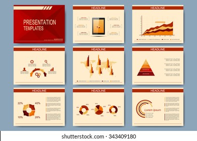  Set of vector templates for presentation slides. Modern business design with graph and charts.