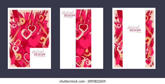 Set of vector templates. Valentine's day. Hand drawn abstract heart, shapes, scribbles, spirales. It can be used as poster, book, notebook or magazine cover, brochure, booklet, annual report, flyer