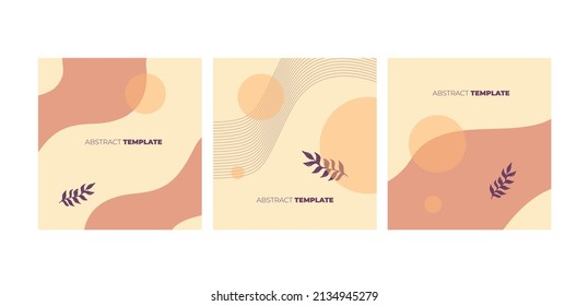 Set vector templates with warm colors branches and geometric forms