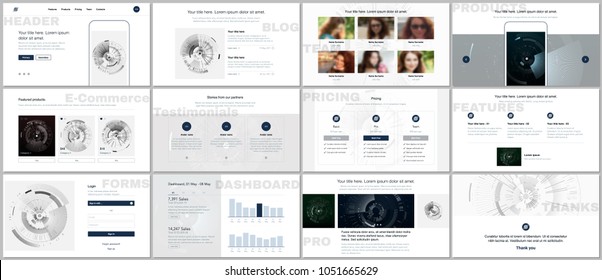 Set of vector templates for website design, minimal presentations, portfolio. Simple elements on white. Templates for presentation slides, flyer, leaflet, brochure, annual report. Technology concept.