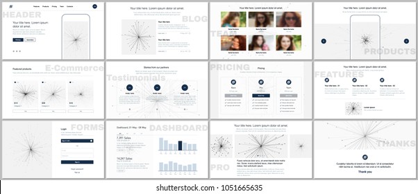 Set of vector templates for website design, minimal presentations, portfolio. Simple elements on white. Templates for presentation slides, flyer, leaflet, brochure cover, report. Science concept.