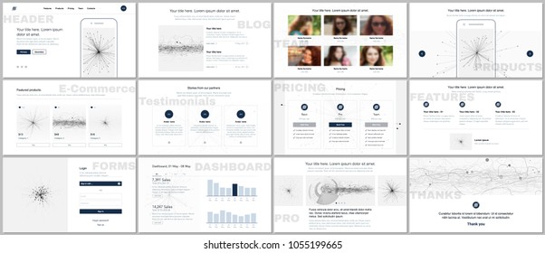Set of vector templates for website design, minimal presentations, portfolio. Simple elements on white. Templates for presentation slides, flyer, leaflet, brochure cover, report. Science concept.
