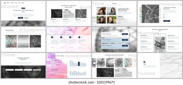 Set of vector templates for website design, minimal presentations, portfolio. Simple elements on white background. Templates for presentation slides, flyer, leaflet, brochure cover, annual report