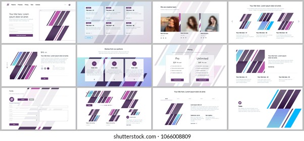 Set of vector templates for website design, minimal presentations, portfolio. UI, UX, GUI. Design of headers, dashboard, contact forms, features page, pricing, testimonials, e-commerce page, blog etc