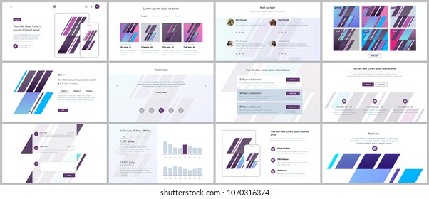 Set of vector templates for website design, minimal presentations, portfolio. UI, UX, GUI. Design of headers, dashboard, contact formsfeatures page, pricing, testimonials, e-commerce page and blog