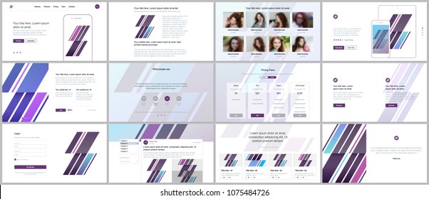 Set of vector templates for website design, minimal presentations, portfolio. UI, UX, GUI. Design of headers, dashboard, contact forms, features page, pricing, testimonials, e-commerce page, blog etc