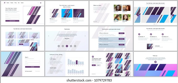 Set of vector templates for website design, minimal presentations, portfolio. UI, UX, GUI. Design of headers, dashboard, contact forms, features page, pricing, testimonials, e-commerce page, blog etc