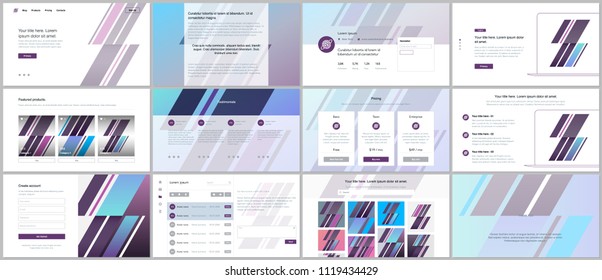 Set of vector templates for website design, minimal presentations, portfolio. UI, UX, GUI. Design of headers, dashboard, contact forms, features page pricing, testimonials, e-commerce page blog etc