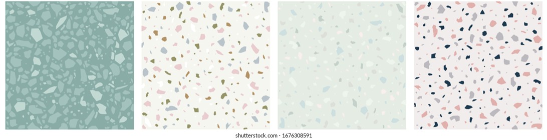 Set of vector terrazzo tile seamless pattern. Collection multicolored mosaic pattern isolated on white background.