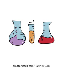 Set of vector test tubes of different shapes in doodle style isolated on white background for your design