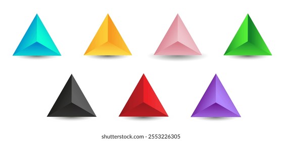 Conjunto de tetraedros de Vector con Gradientes para juego, icono, diseño de paquete, logotipo, móvil, ui, Web. Uno de los poliedros regulares aislados sobre fondo blanco. Estilo minimalista. Sólido platónico.