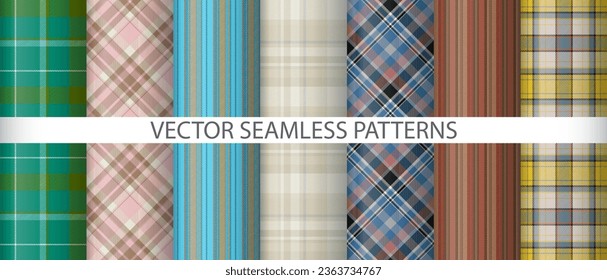 Set vector textile tartan. Check fabric seamless. Pattern texture plaid background collection.