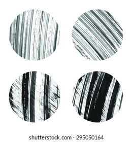 Set of vector textures. Black brush strokes. Circle format