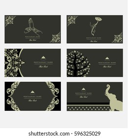 Set of vector thai card templates with floral elements for business cards, invitations, postcards. Vector illustration.