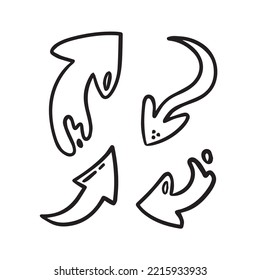 Set of vector thick bold contour outline arrows. Cartoon liquid arrows for comics in doodle cartoon style.